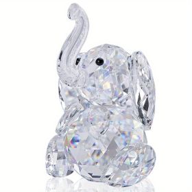 1pc, Cute Crystal Elephant Statue Cut Glass Decorative Statue Animal Festival Decorative Ornaments