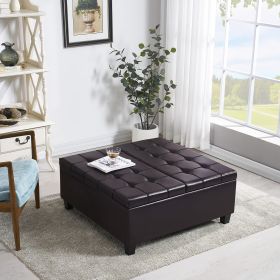 Large Square Faux Leather Storage Ottoman Coffee table for Living Room & Bedroom