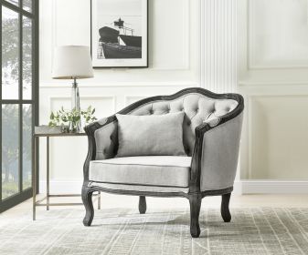 ACME Samael Chair w/Pillow, Gray Linen & Dark Brown Finish LV01129