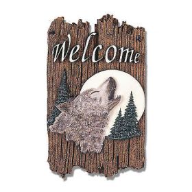 Welcome Sign, Wolf Porch Decor, Resin Slate Plaque, Ready To Hang Decor