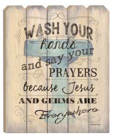 "Wash Your Hands" By Artisan Debbie Dewitt; Printed on Wooden Picket Fence Wall Art