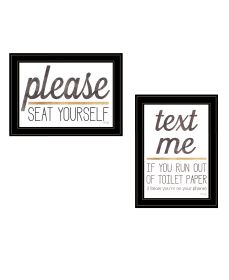 "Text Me If You Run Out of Toilet Paper While Seated" 2-Piece Vignette by Marla Rae; Ready to Hang Framed Print; Black Frame