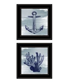 "The Beach Coastal Collection" 2-Piece Vignette By Bluebird Barn; Ready to Hang Framed Print; Black Frame