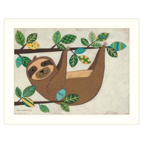 "Hanging Sloth I" by Bernadette Deming; Ready to Hang Framed Print; White Frame