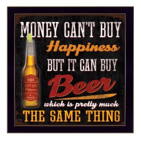 "Money Can't Buy Happiness" By Mollie B.; Printed Wall Art; Ready To Hang Framed Poster; Black Frame