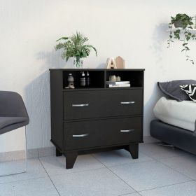 Double Drawer Dresser Arabi, Two Shelves, Black Wengue Finish