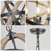 Farmhouse Chandelier Light Fixtures, 4-Light Adjustable Height Dining Room Wood