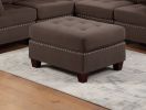 Living Room Furniture Tufted Ottoman Black Coffee Linen Like Fabric 1pc Ottoman Cushion Nail heads Wooden Legs