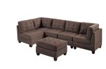 Living Room Furniture Tufted Ottoman Black Coffee Linen Like Fabric 1pc Ottoman Cushion Nail heads Wooden Legs