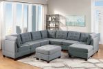 Living Room Furniture Tufted Armless Chair Grey Linen Like Fabric 1pc Armless Chair Cushion Nail heads Wooden Legs