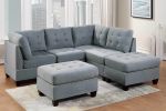 Living Room Furniture Tufted Ottoman Grey Linen Like Fabric 1pc Ottoman Cushion Nail heads Wooden Legs