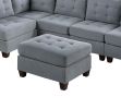 Living Room Furniture Tufted Ottoman Grey Linen Like Fabric 1pc Ottoman Cushion Nail heads Wooden Legs