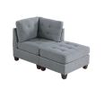 Living Room Furniture Tufted Ottoman Grey Linen Like Fabric 1pc Ottoman Cushion Nail heads Wooden Legs