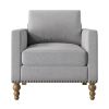 Classic Linen Armchair Accent Chair with Bronze Nailhead Trim Wooden Legs Single Sofa Couch for Living Room; Bedroom; Balcony; Light Gray