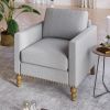 Classic Linen Armchair Accent Chair with Bronze Nailhead Trim Wooden Legs Single Sofa Couch for Living Room; Bedroom; Balcony; Light Gray