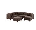 Living Room Furniture Tufted Ottoman Black Coffee Linen Like Fabric 1pc Ottoman Cushion Nail heads Wooden Legs