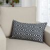 12 x 20 Rectangular Jacquard Cotton Accent Lumbar Pillow; Diamond Pattern; Black; White