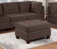 Living Room Furniture Tufted Ottoman Black Coffee Linen Like Fabric 1pc Ottoman Cushion Nail heads Wooden Legs