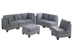 Living Room Furniture Tufted Armless Chair Grey Linen Like Fabric 1pc Armless Chair Cushion Nail heads Wooden Legs