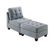 Living Room Furniture Tufted Ottoman Grey Linen Like Fabric 1pc Ottoman Cushion Nail heads Wooden Legs