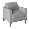 Classic Linen Armchair Accent Chair with Bronze Nailhead Trim Wooden Legs Single Sofa Couch for Living Room; Bedroom; Balcony; Light Gray