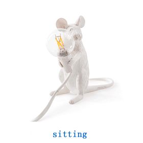 Creative Nordic Resin Mouse Table Lamp Desk LED Night Lights Small Mini Rat Desk Lamps (Option: White-US sitting)