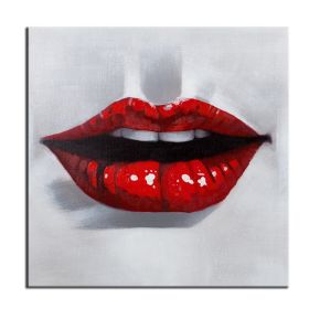 100% Hand Painted Abstract Oil Painting Wall Art Modern Minimalist Red Lips Fashion Picture Canvas Home Decor For Living Room Bedroom No Frame (size: 60x60cm)