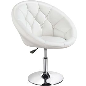 Modern Tufted Barrel Swivel Accent Chair, Gray Velvet (Color: White Faux Leather)