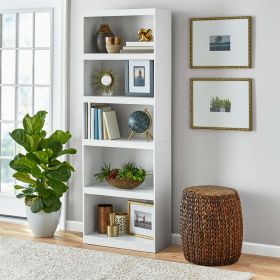 Framed 5-Shelf Bookcase, True Black Oak (Color: White)