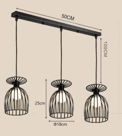 Iron Art Pendant Lamp Wine Glass Creative Personality Restaurant (Option: Black 3head long-Warm light)